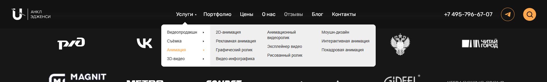 Структура меню